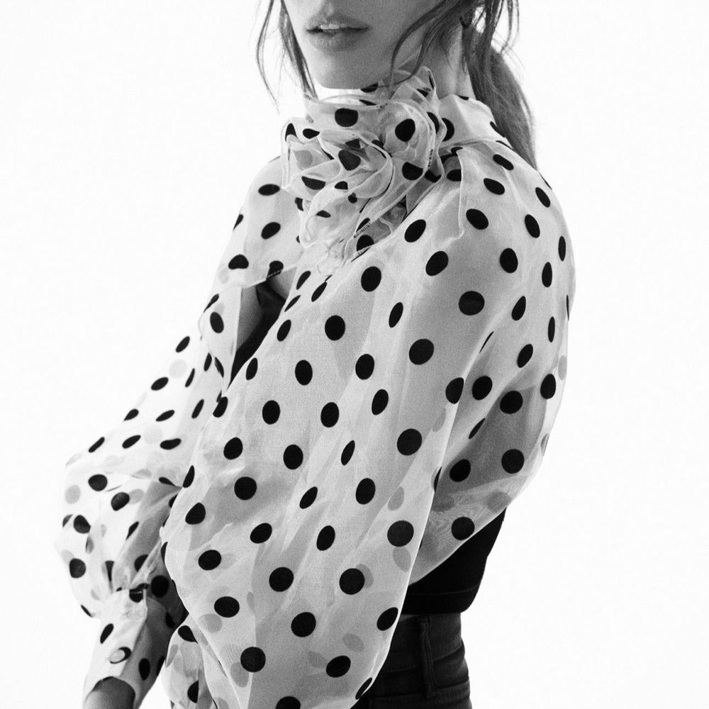 Anthropologie Black Polka Dot Rosette Tulle Sleeves - Picture 4 of 5